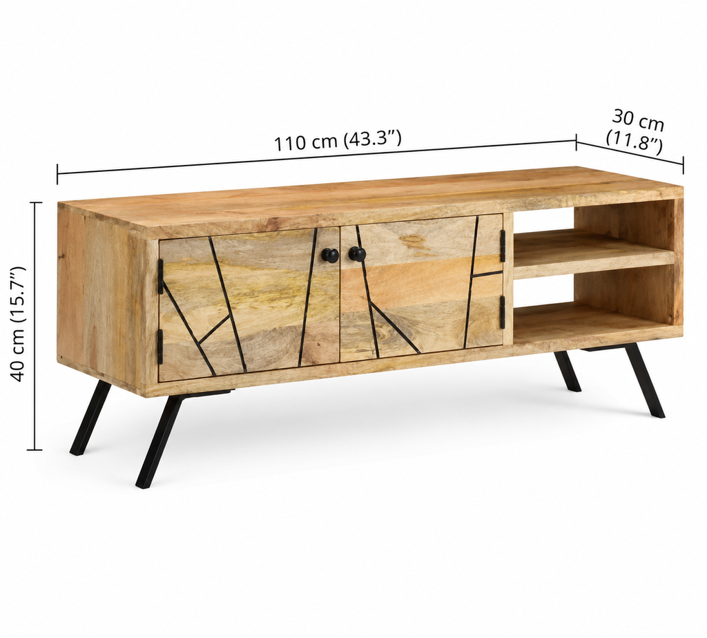 Meuble TV Industriel avec Rangements 110 cm | Nerio