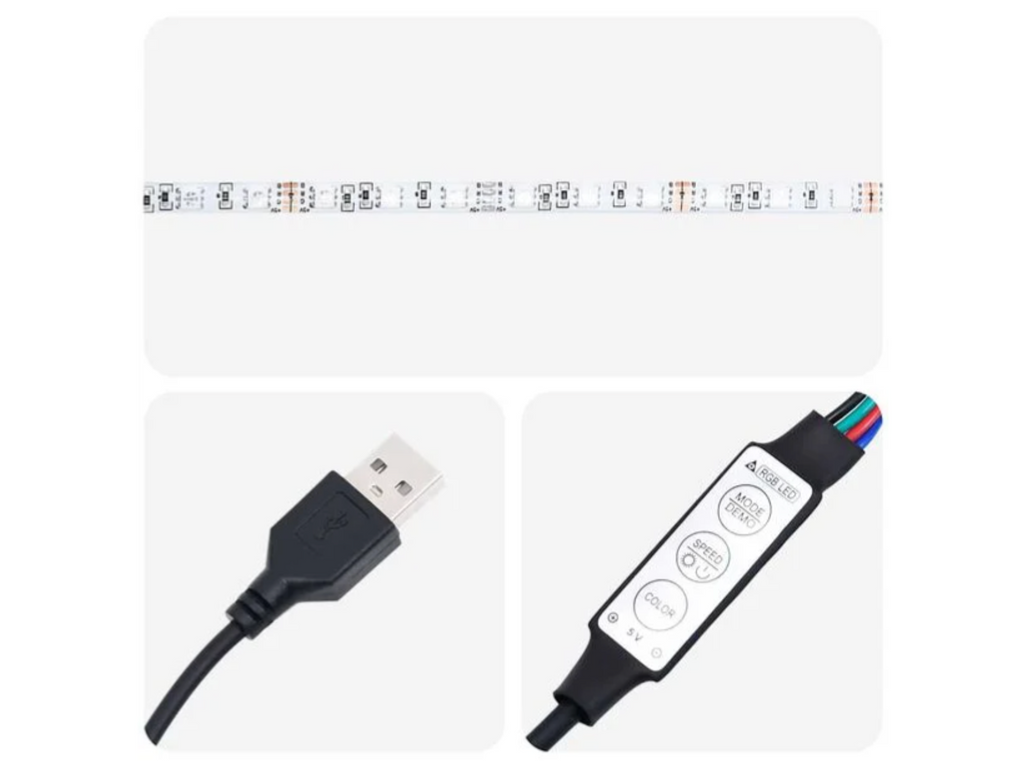 Bandes LED avec télécommande et connecteur USB fournies pour le meuble TV LED noir 240 cm